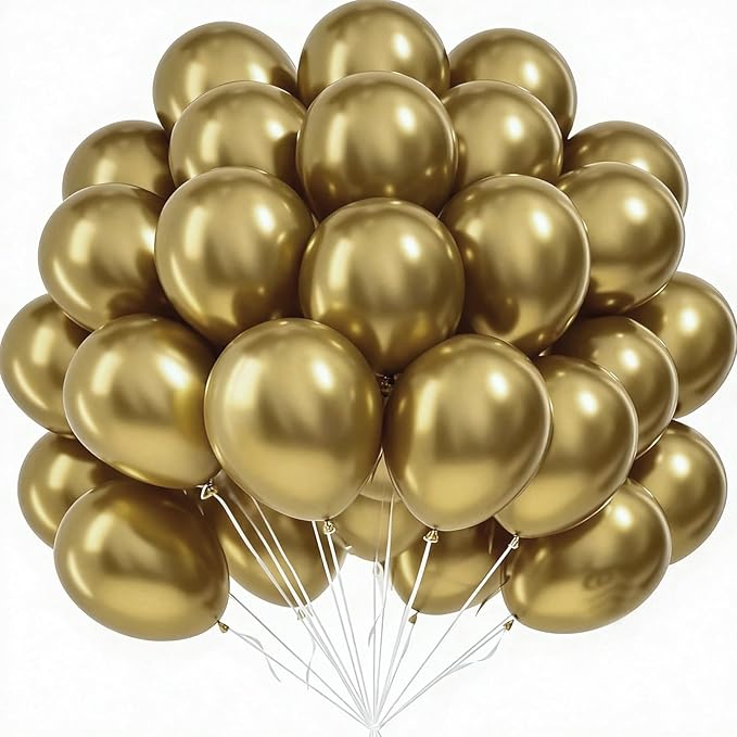 Metallic Gold Balloons 50 pcs 12 Inch Chrome Gold Latex Balloons for Wedding Bridal Engagement Baby Shower Gender Reveal Easter Anniversary Birthday Christmas Party Decorations