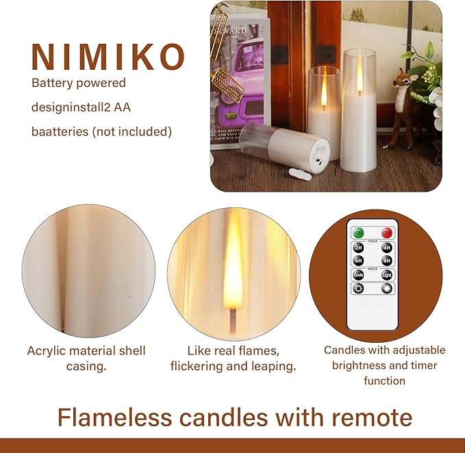 Flickering Flameless Candles 7Pcs Upgraded Realistic Dancing Flame Battery Operated Candles,LED Candles with Remote and Timers,Acrylic Electric Pillar Candles for Festivals Decor(White)