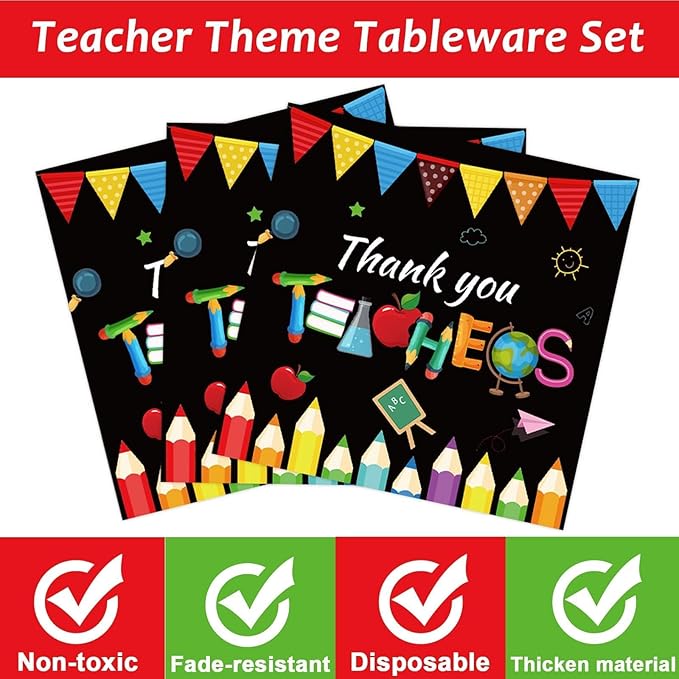 96 Pieces Teacher Appreciation Party Plates Thank You Theme Party Decorations Cartoon Best Teacher Paper Plates and Napkins Thank You Disposable Dessert Tableware Set Graduation Supplies 24 Guests