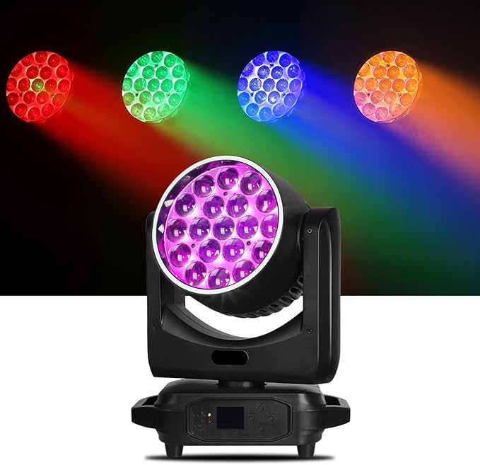 Big Dipper LED Moving Head Lights 19X15W Stage Lighting with Zoom/Wash/Beam Lights, RGBW Uplight Moving Head Light with RDM & DMX Moving Head DJ Light for Nightclub Professional Event Bars(2 Pack)