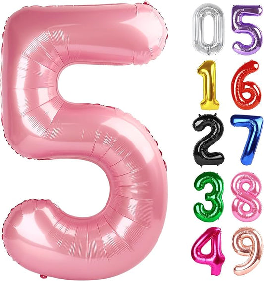 Pearlescent Pink Number 5 Balloon 40 Inch, 5th Birthday Party Decorations for Children, Giant 5 Foil Balloon for Party Supplies