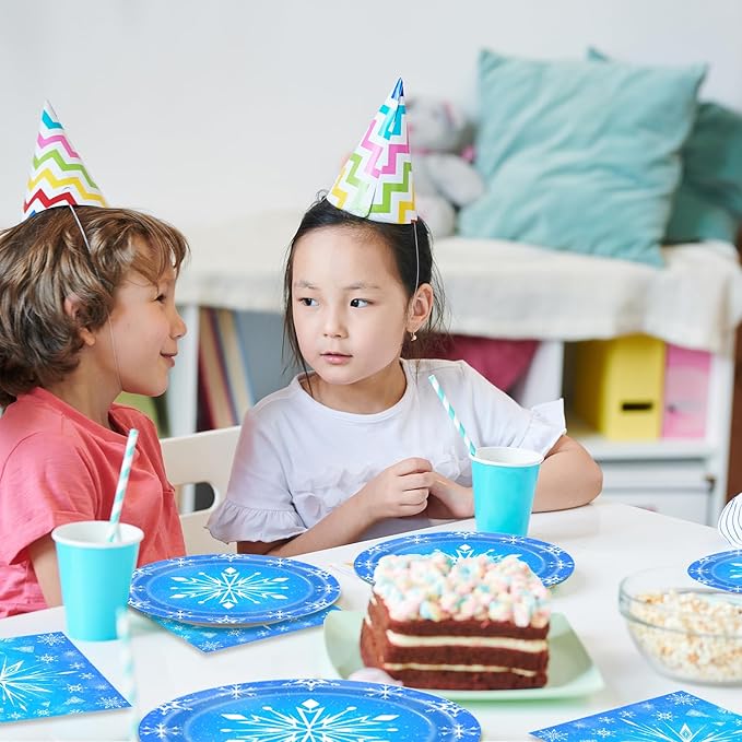 40Pcs Frozen Snowflake Birthday Party Decorations Blue and White Snowflake Plates Napkins Winter Party or Baby Shower Supplies Set for 20 Guests