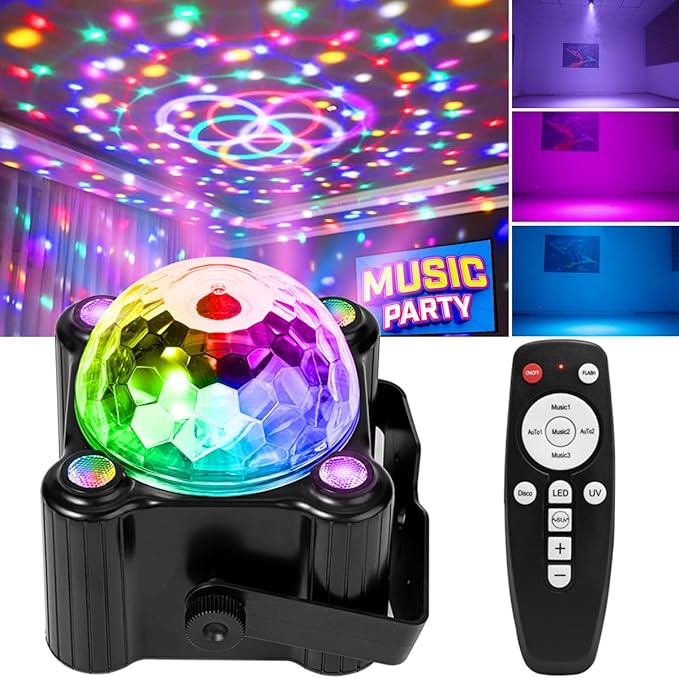 Disco Ball Party Lights Sound Activated Strobe DJ Stage Lighting for Indoor Room Outdoor Dance Floor Parties Birthday Rave Home Karaoke Halloween Christmas Wedding Show Bar Club Decorations