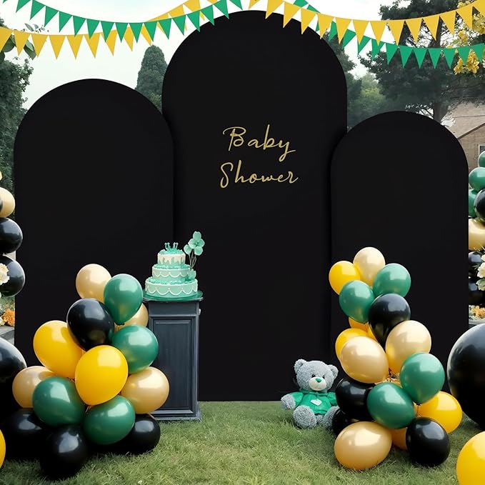 (7.2FT, 6.6FT, 6FT) Wedding Arch Cover Set of 3 Black Spandex Fitted Arch Cover for Round Top Chiara Backdrop Stand Covers for Birthday Party Banquet Photo Background Decoration