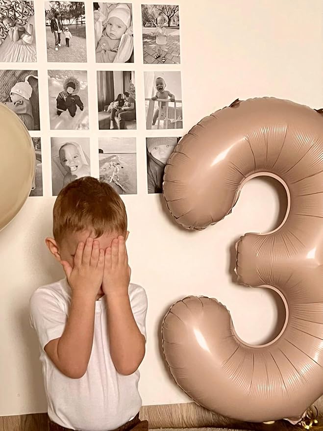 Large 40 Inch Light Brown 3 Number Balloon, 3 13 23 30 33 36 38 Light Brown Birthday Party Decorations, Numbers Three Foil Balloons for Anniversary Party Graduations Celebration Supplies