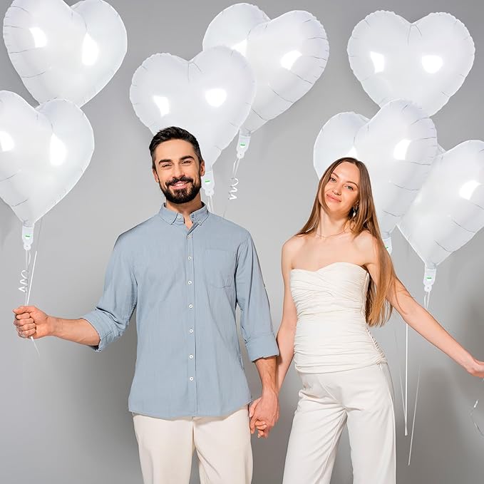 12 Pcs White Heart Balloons,18 Inch Heart Foil Balloons Love Balloon Valentine Balloon for Birthday Party Wedding Engagement Party Baby Shower Valentine Day Decorations (white)