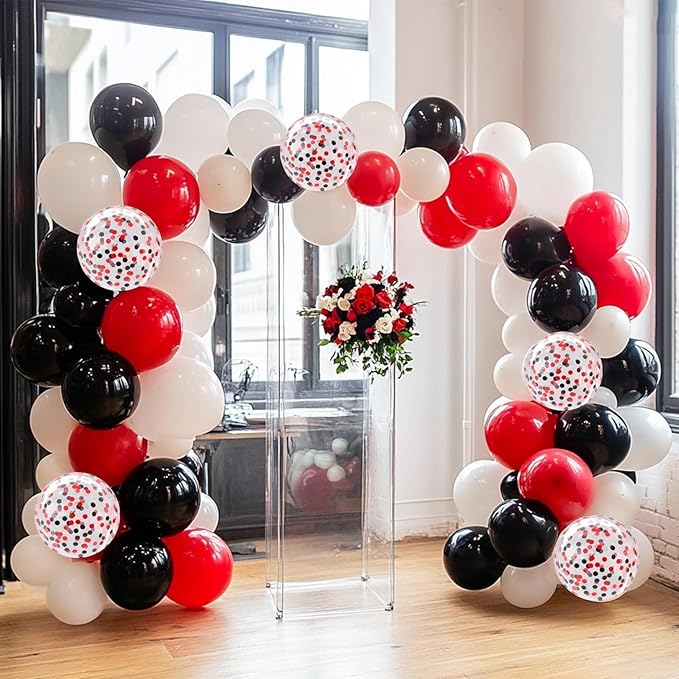 Patimate Red Black Balloons Set, 50 pcs 12 inch Black Red White Confetti Latex Balloons Kit for Graduation Birthday Wedding Baby Shower Retirement Party Decorations