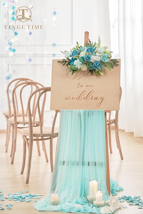 TINGE TIME Artificial Flowers, 25pcs Real Looking Teal Green Rose Fake Roses w/Stem for DIY Wedding Bouquets Centerpieces Arrangements Party Baby Shower Home Decorations