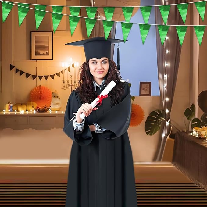 32.8FT Green Glitter Triangle Pennant Banner Flag Metallic Bunting Fabric Garland for Christmas Graduation Safari Birthday Tropical Jungles Wedding Bachelorette Engagement Party Decoration Decor