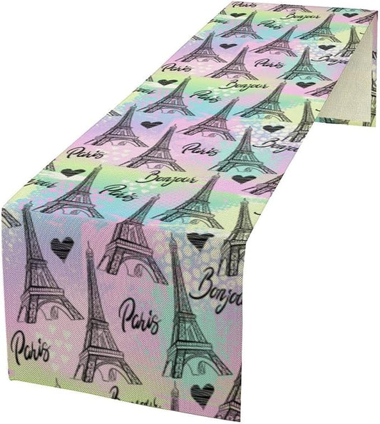 Paris Eiffel Tower Table Runner, Modern Eiffel Tower Dinner Runner for Farmhouse Kitchen Dining Table Holiday Party Decoration 13 x 60 Inch