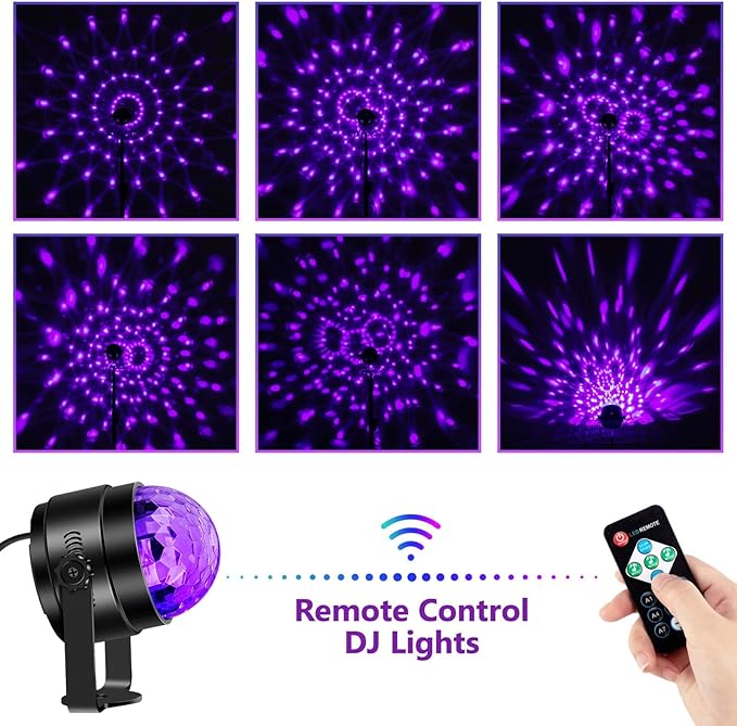 Litake UV Black Light for Glow Party, Sound Activated Party Light with Remote, LED Disco Ball Strobe Light in Dark Party Supplies, Dj Lighting for Halloween Birthday Home Dance Party Decoration 4 Pack