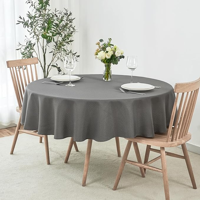 maxmill Round Weaved Texture Design Tablecloth Spill-Proof Wrinkle Free Soft Washable Table Cloth for Round Table Cover, for Dining Room Buffet Banquet Parties Holiday Dinner, 70 Inch Charcoal Gray