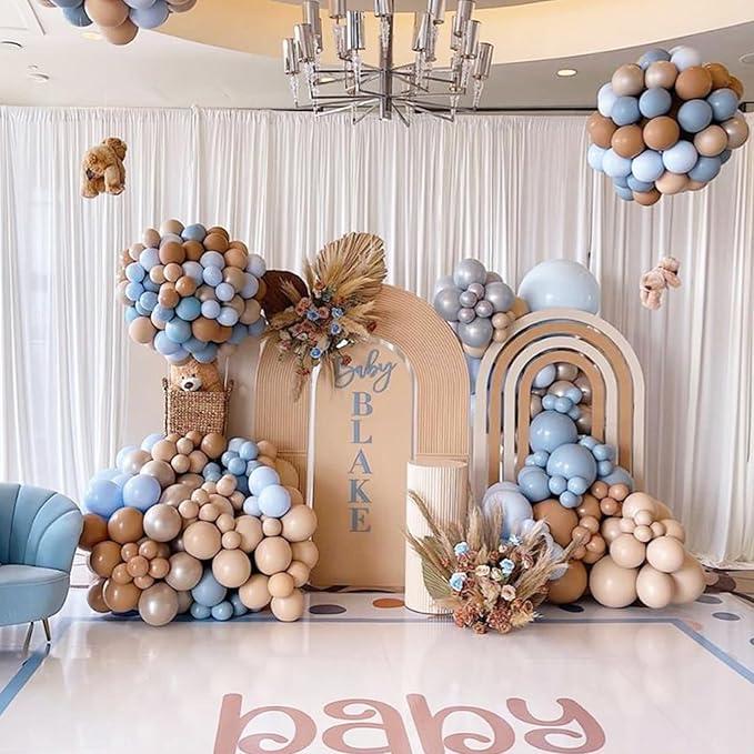 Blue and Brown Balloons, 12inch Bear Balloons Pastel Blue Beige Brown Latex Ballons, Baby Blue Cream Coffee Party Balloon For Teddy Bear Birthday Baby Shower Decorations