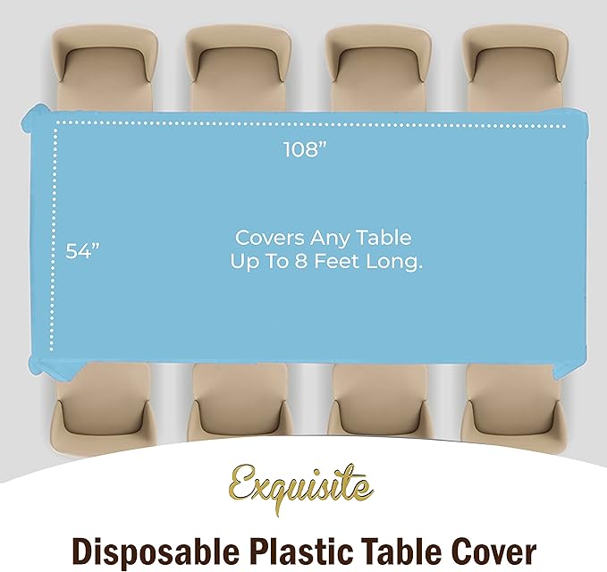 Party Solids 6-Pack Premium Plastic Tablecloth 54in. x 108in. Rectangle Plastic Table Cover - Sky Blue