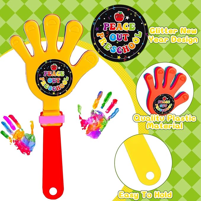 24Pcs Kindergarten Graduation 2025 Hand Clappers Noisemakers, 7.5 Inch Plastic Graduation Noise Makers with Stickers for Graduation Celebrations Birthday Gift, Classroom Prizes and Supplies