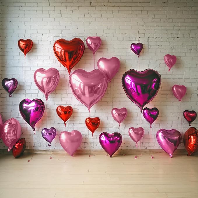 Red Pink Heart Balloons, 19PCS Light Pink Heart Shape Balloon, 18Inch with 10Inch Hot Pink and Red Helium Foil Love Heart Balloon for Birthday Bridal Shower Wedding Valentine Anniversary Decorations
