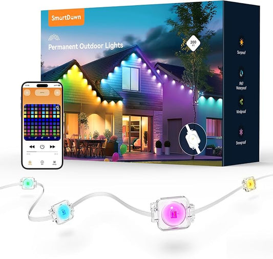 Permanent Outdoor Lights, 200FT with 128 Smart LED Lights, DIY Scene Mode, IP68 Waterproof Christmas Light for Daily and Accent Lighting, Outdoor Decor, House Roof, Holiday Decorations