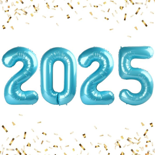 Pearlescent Blue 2025 Number Balloon, 40 Inch Foil Number 2025 Bluefoil Balloons, Happy New Year Eve Party Supplies Balloon Christmas Graduations Birthday Decoration
