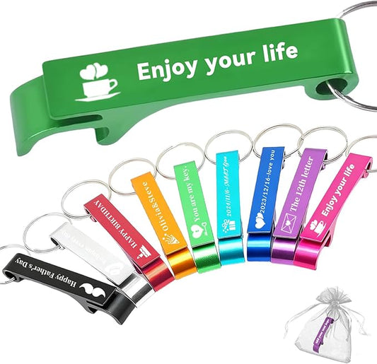 10-500pcs Personalized Bottle Opener Keychain Bulk,Custom Engraved Text/Logo, Perfect Wedding Favors, Party Gifts for Guests, Bar, Graduation, Christmas