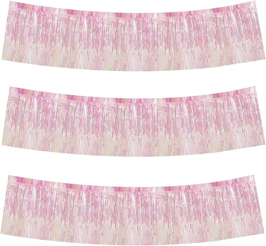 BEISHIDA 3 Packs Metallic Foil Fringe Garland Shining Transparent Wall Hanging Tinsel Fringe Banners for Car Floats Bridal Shower Wedding Birthday Easter Graduation Holiday Party Decoration(30 Feet)