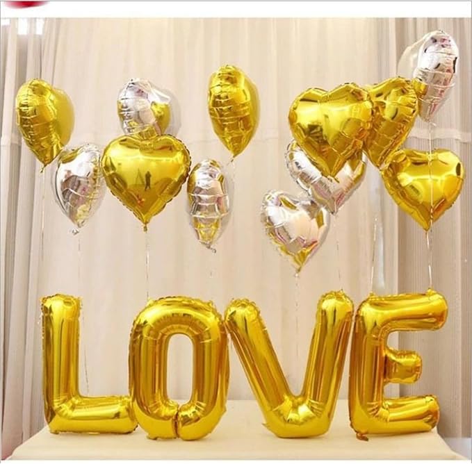 Gold Silver Heart Balloons, Heart Shaped Ballons, 20 Pcs 5/10/18 inch Gold Silver Foil Love Balloons for Valentine's Day Decorations Wedding Engagement Bridal Showers Anniversary Celebrations