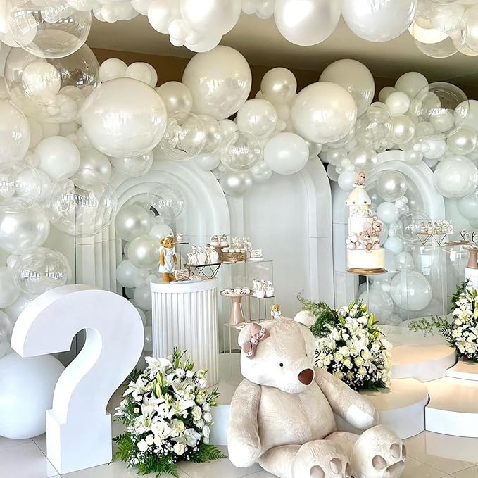 Pearl White Balloons 5 Inch, 60Pcs Small White Pearl Balloon Bright Clear White Latex Balloons for Arch 5'' Mini White Helium Balloons for Birthday Wedding Baptism Anniversary Party Decorations