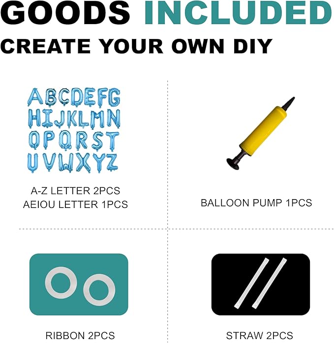 58 PCS Letter Balloons Alphabet Letters 2 Sets A- Z & 1 Sets AEIOU 16 - Inch Mylar Foil Balloons Set for Wedding/Birthdays/Annivs/Grads party Decoration Banner Custom Phrase (Baby Blue)