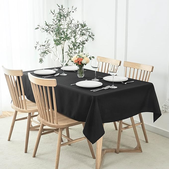 maxmill Square Tablecloth Weaved Texture Stain Resistant Waterproof Wrinkle Resistant Washable Soft Table Cloth, Decorative Fabric Table Cover for Dining Room Dinner and Parties, 52 x 52 Inch, Black