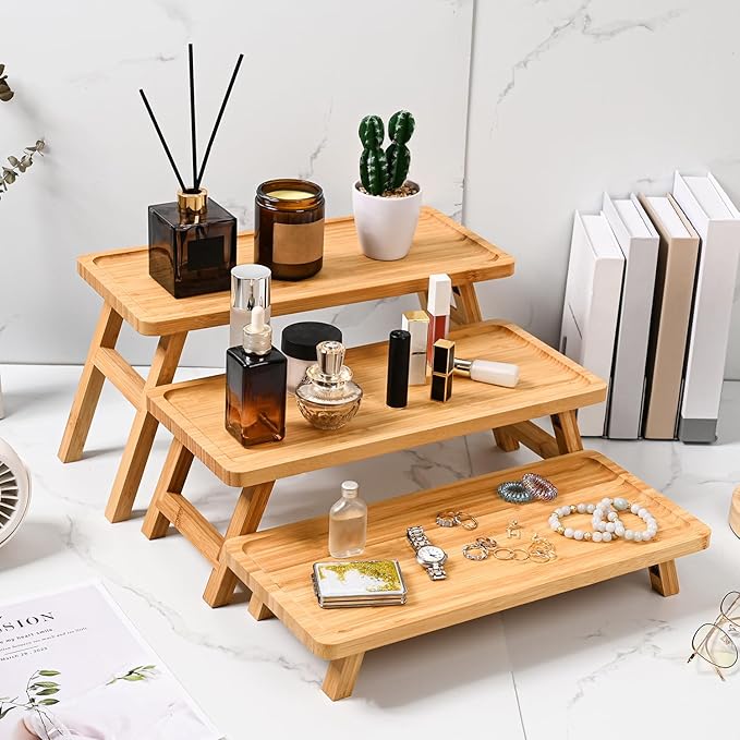 GEHE Natural Bamboo Cupcake Stand, Foldable 3 Tier Cupcake Display Stand Tower, Dessert Table Serving Tray for Birthday/Wedding/Christmas/Party, Charcuterie Boards