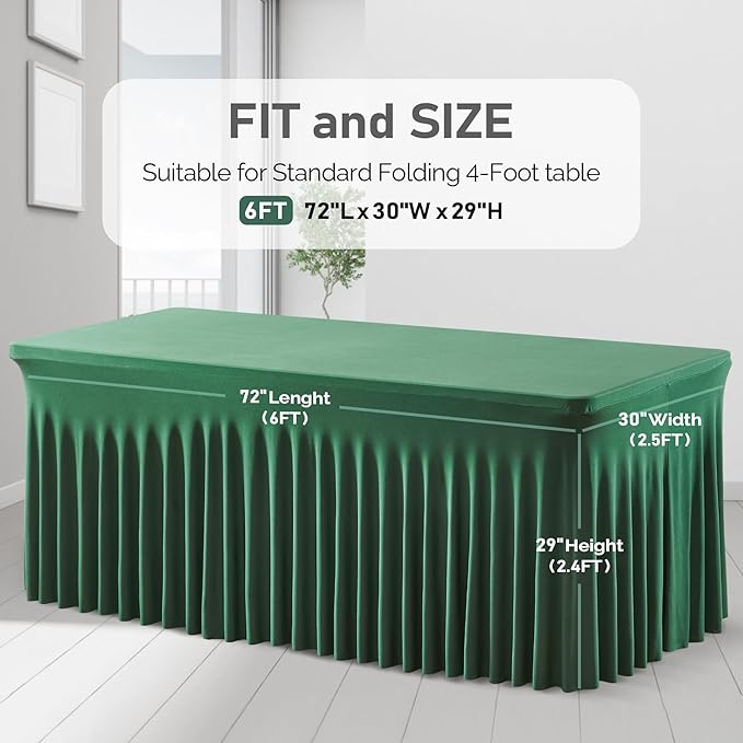 1 Pack Green Table Clothes for 6 Foot Rectangle Tables, One-Piece Wrinkle Resistant Stretch Spandex Table Covers Christmas Table Skirt for Event Banquet Wedding Birthday Party