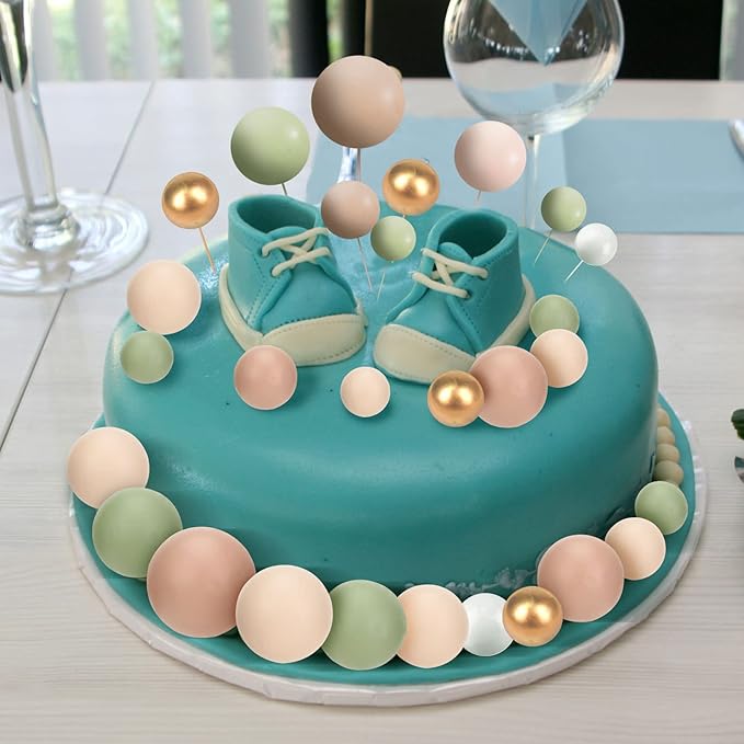 108 Pcs Balls Cake Topper DIY Cupcake Insert Foam Balloons for Cake Baking Wedding Anniversary Birthday Decoration(Matcha Green, Light Brown, Khaki,Multi Sizes)
