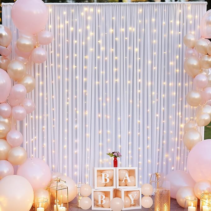 8 Panels White Backdrop Curtain for Parties Wedding Wrinkle Free White Photo Curtains Backdrops Drapes Fabric Decoration for Baby Shower Birthday Party 40ft(W) x 10ft(H)