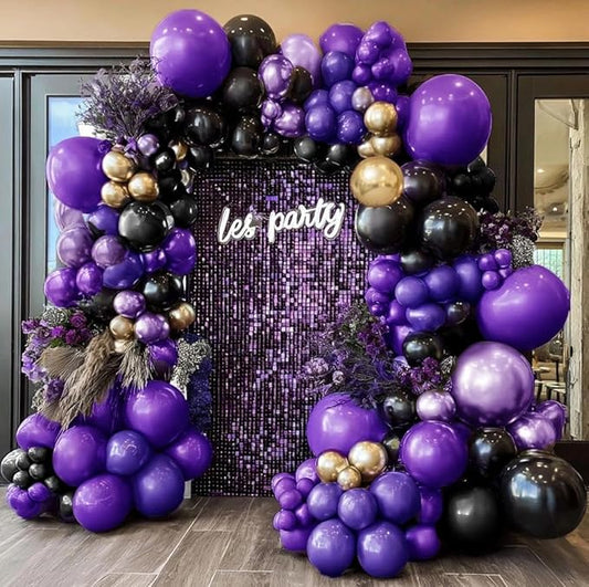 Purple Black Gold Balloon Garland Double Stuffed Dark Purple Black Balloons Metallic Lilac Balloon Arch Kit for Birthday Prom Anniversary Bachelorette Party Decoration