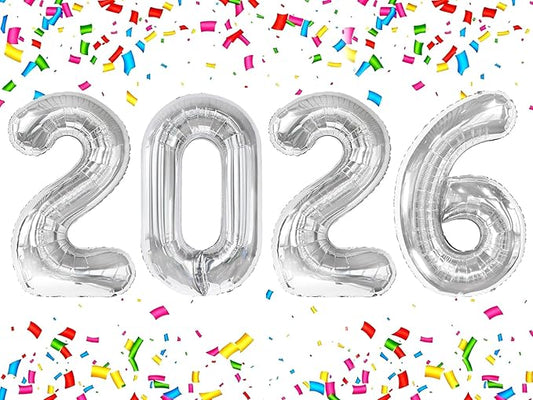 Silver 2026 Number Balloon 40 Inch, Foil Balloons 2026 New Years Eve Party Supplies, 2026 Silver 2026 Graduation Decorations, Silvery Balloon Suit
