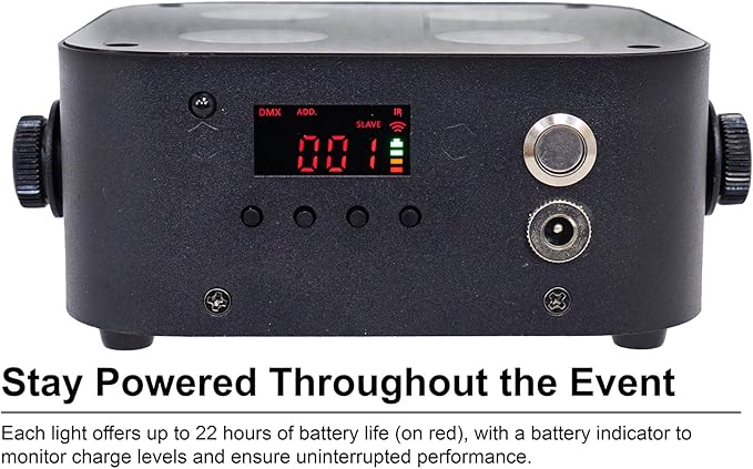 Rockville Mini IR4 Black LED Wash Light, RGBWA+UV, Compact, App Control, LCD, Wireless DMX, Remote, Rechargeable, Perfect for DJ & Event Lighting