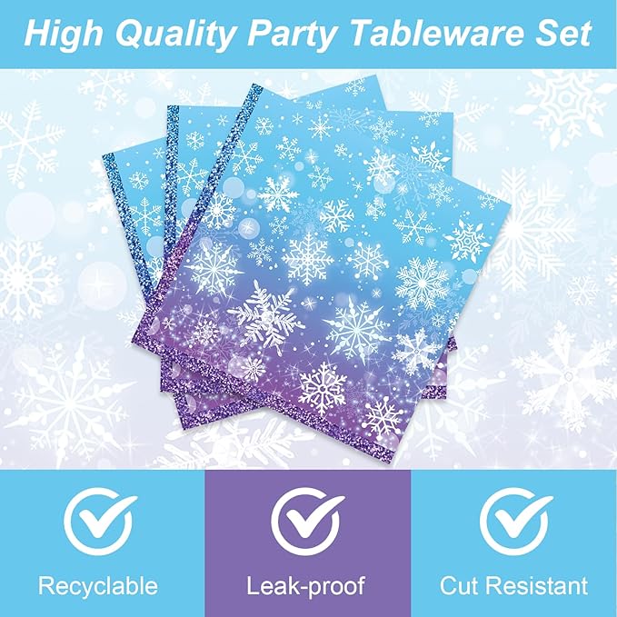 96Pcs Frozen Birthday Party Decorations Frozen Tableware Set Snowflake Christmas Plates Napkins Forks Serves 24 Guests Baby Shower Winter Wonderland Decorations