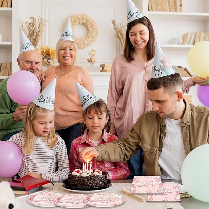 40Pcs Rose Gold Birthday Party Decorations Plates and Napkins Pink Happy Birthday Tableware Set for Girls Women Serve 20 Guests