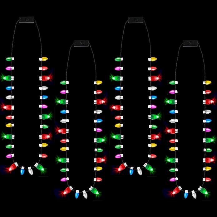 JOYIN Christmas LED Mini Bulb Necklaces, Xmas Necklace with 3 Lighting Modes, Xmas Bulb Necklaces for Xmas Party Supplies