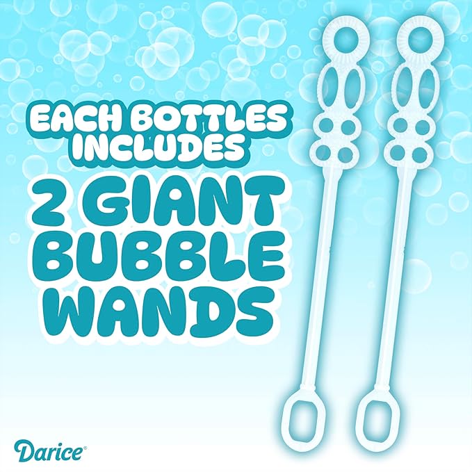 Darice 2 Pack 128oz Bubble Solution Refill for Bubble Machines & Blowers - Easter, Weddings, Birthdays, Outdoor - 4 Big Bubble Wands Included - Non-Toxic Safe for Toddlers & Kids, Colors May Vary