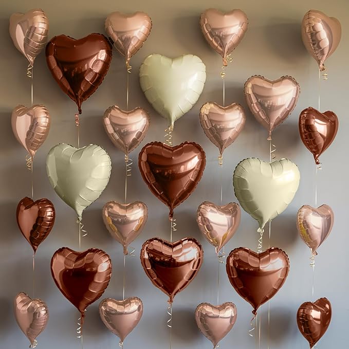 Cream Brown Heart Balloons, 19PCS Brown Apricot Heart Shape Balloon, 18Inch with 10Inch Cream Beige Coffee Helium Nude Neutral Love Balloon for Girls Boho Birthday Baby Shower Wedding Decoration