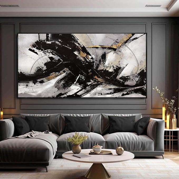Abstract Wall Art for Living Room Large Canvas Wall Art Decor Graffiti Poster Pictures for Wall Black Wall Decor Framed Wall Decorations 29”x58”