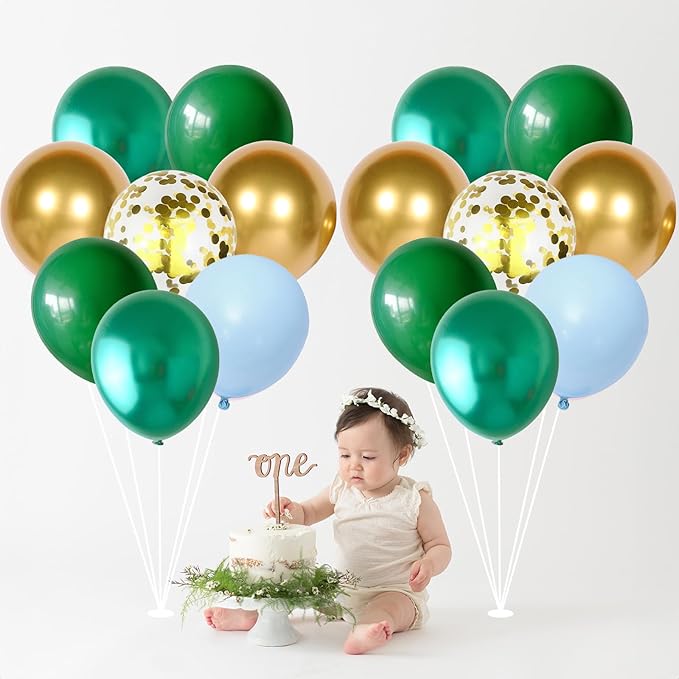 Green Balloons Set 12 Inch Dark Green Gold Balloons 35 Pcs Metallic Green Macaron Blue Balloons Set Jungle Safari Dinosaur Theme Balloon for Boys Men Wedding Baby Shower Birthday Party Decorations