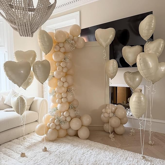 White Heart Balloons,10Pcs Cream White Foil Heart Shaped Balloons,18Inch Beige Helium Polyester Film Balloon for Valentines Engagement Birthday Baby Shower Wedding Party Decorations