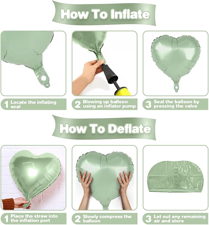 Sage Green Heart Balloons,12Pcs 18 Inch Oliver Green Foil Love Heart Shaped Balloons for Jungle Birthday Wedding Anniversary Graduation Baby Shower Valentines Day Decorations