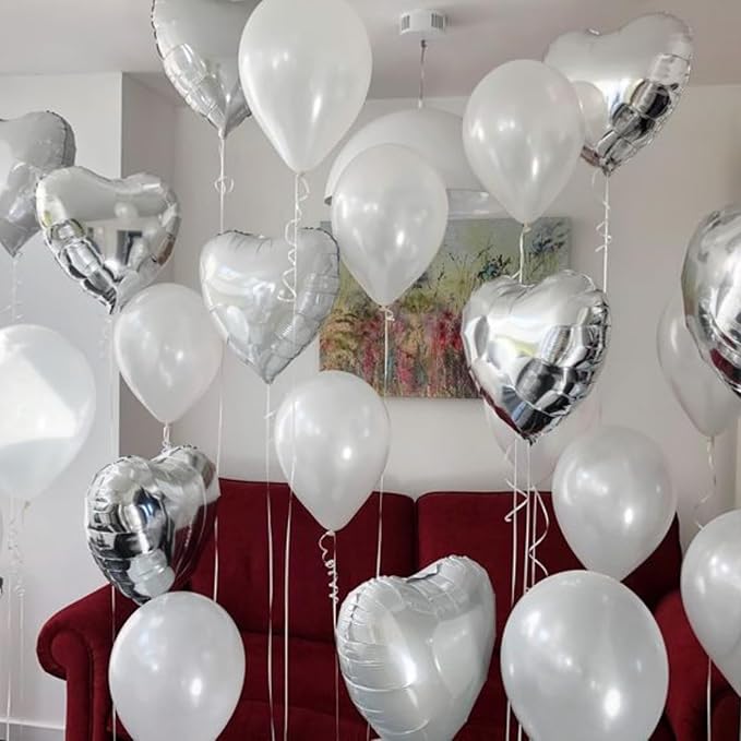 Gold Silver Heart Balloons, Heart Shaped Ballons, 20 Pcs 5/10/18 inch Gold Silver Foil Love Balloons for Valentine's Day Decorations Wedding Engagement Bridal Showers Anniversary Celebrations