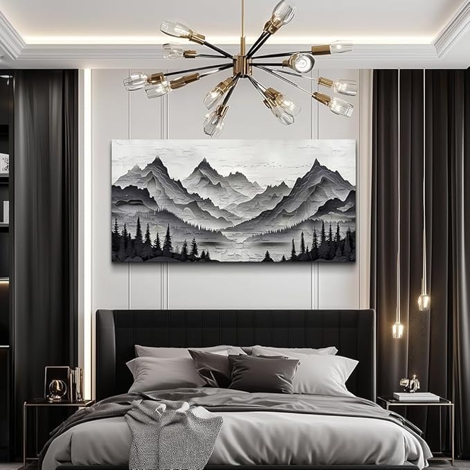 ZUITINGHUA Large Wall Decor For Living Room Canvas Wall Art For Office Modern Wall Decorations For Bedroom Black Mountains Landscape Painting Farmhouse Pictures Artwork Room Home Decor 24x48 In