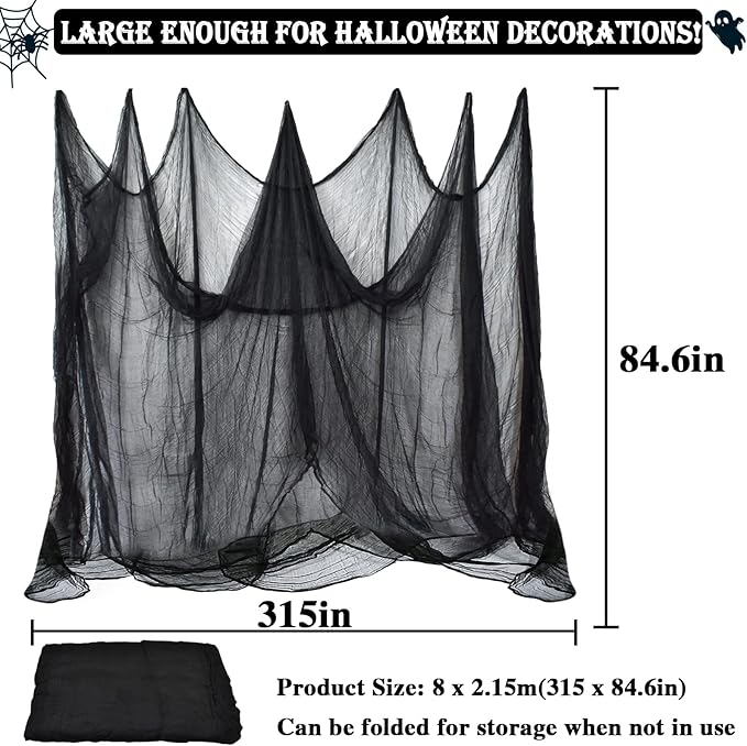 ZeeDix Halloween Black Creepy Cloth 85 x 315in Giant Home Deco Spooky Scary Gauze Cloth for Halloween Party Supplies Haunted Houses Outdoor Yard Wall Doorways Decoration