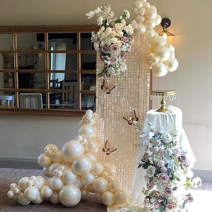 Pearl White Balloons With Stickers, 98PCS Double Stuffed Garland Arch Kit, 18/12/10/5 Inch Different Sizes for Wedding, Bridal, Baby Shower Decorations