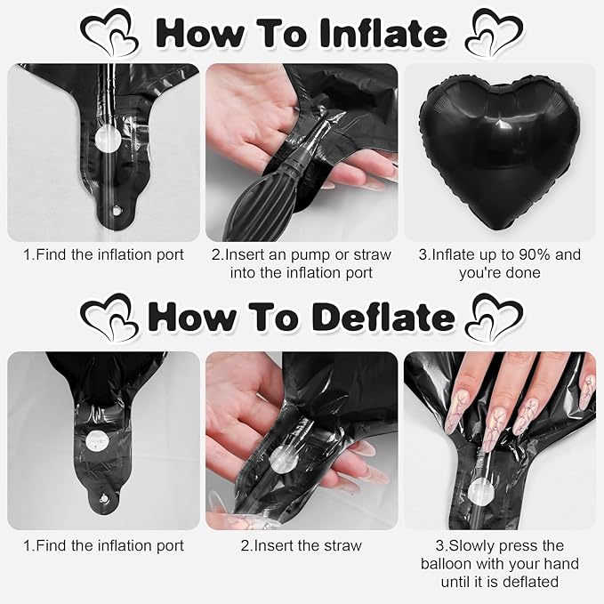 Black White Gold Heart Balloons,12Pcs 18Inch Black Cream White Champagne Gold Heart Shaped Foil Helium Balloons for Birthday Anniversary Wedding Engagement Party Decorations