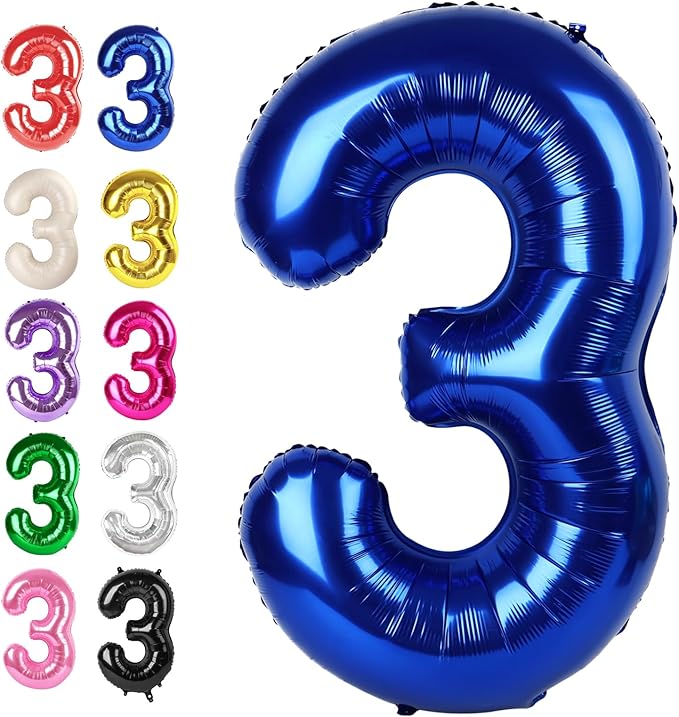 Large 40 Inch Night Blue 3 Number Balloon, 3 13 23 30 33 36 38 Night Blue Birthday Party Decorations, Numbers Three Foil Balloons for Anniversary Party Graduations Celebration Supplies